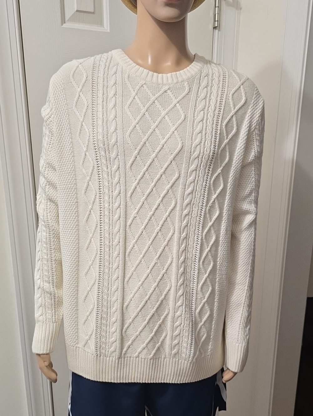 Sonoma Brand Men's White Crewneck Cable Sweater Size XL